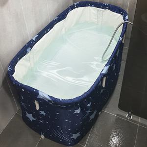 별무늬 접이식 반신욕기 120cm 딥블루 등받이+엉덩이쿠션 포함 가정용 원룸 간이 이동식 1인 화장실