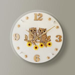 화이트 해바라기 부엉이 골드 거실 무소음 인테리어 벽시계