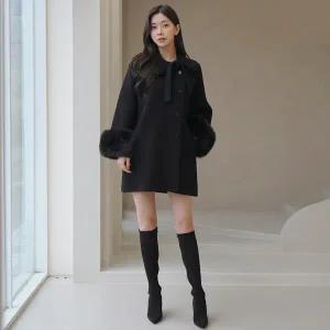 [미나그램] 리베나 소매퍼트리밍 리본니트코트