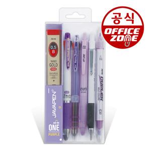 자바 올인원 종합선물세트 12000 퍼플 필기 문구 멀티펜 볼펜 샤프
