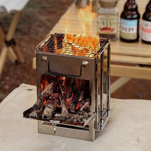 접이식 캠핑용 미니화목난로 휴대용 스텐 사각 난로 화로대 소형 대형
