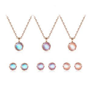 [엘르주얼리] 14K GP 문스톤 심플 귀걸이 목걸이 세트 EL2SET233