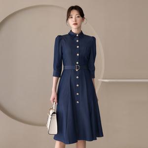 [시크라인] (~XXL까지) 모나드 뒷밴딩 퍼프소매 데님 원피스 봄 오피스룩 하객룩 데이트룩 모임룩 미시룩 빅사이즈