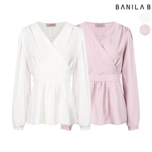 숄더 셔링 백 리본 랩블라우스