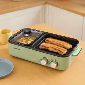 셰프라인 컴팩트 멀티그릴 (올리브) EHXH-MGT9682B 반반 전골전기그릴 듀얼쿠커팬 그릴