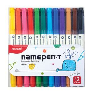 모나미 중간 가는 굵기 펜 글씨 투윈 닙 유성 네임 펜 T 12색 세트 이름 볼펜 글씨용 컬러 사인펜 컬러링
