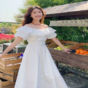 화이트 프릴 오프숄더원피스 바캉스 셔링 플라워 데일리