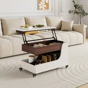 수납리프트테이블 리프트업 사이드 거실 월넛 쇼파테이블