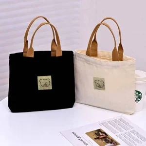 캔버스 에코백 미니 핸드백 베어 토트 백 숄더 데일리 천 가방 쇼퍼 대학생 손 드링크 지퍼