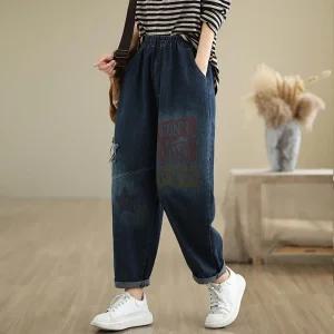 EAMT 여자 배기핏 청바지 가을 빅사이즈 루즈핏 캐주얼 배기 레터링 프린트 EUNG3