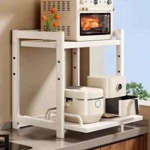 밥솥슬라이딩선반 레일 전자레인지 철제 주방다이 화이트 길이 40cm 높이 조절 가능