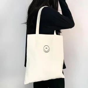 [라일리] Rly 스마일 캔버스백 가방 캔버스백 화이트 심플 사각