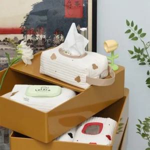 누빔 곰돌이 무늬 휴지 케이스인테리어티슈커버 천커버 보관함 티슈커 덮개