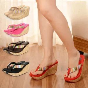 통굽 슬리퍼 여성 키높이웨지 9cm 매쉬쪼리 35