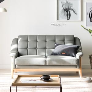 니엘로 인조가죽 애쉬 원목 2인용 쇼파 그레이