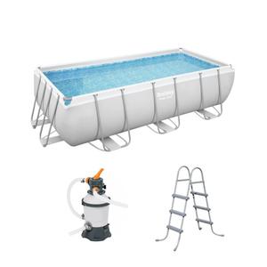 (56442)조립식 파이프 사각 프레임 풀장(404x201x100cm) 물놀이 초대형 수영장 강력여과기 사다리 포함