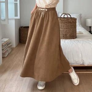 여성 밴딩 스판 골덴 플레어 롱 스커트 11SK0025 가을 겨울