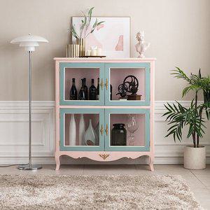 [리체갤러리] 빈티지엔틱 아트라제 핑크 사각 유리장식장