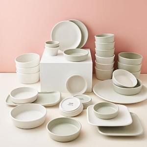 도자기그릇 오브 솔트베이지허브그린 6인식기 홈세트