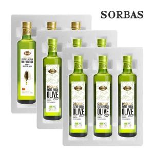 소르바스 (스티로폼포장) 유기농올리브오일 500ml 6병 해바라기유 500ml 3병