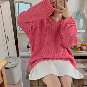 핫핑 [4컬러] 바니즈 오버핏 브이넥 하찌 긴팔니트티