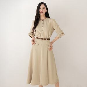 [시크라인] (~XXL까지) 아센트 셔링 핀턱 벨트 플레어 원피스 봄 가을 오피스룩 하객룩 데이트룩 모임룩 빅사이즈