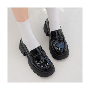 7cm키높이 통굽 캐주얼 에나멜 무광 오버솔 로퍼단화