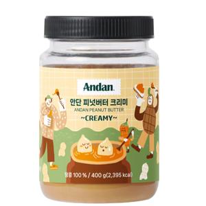 [국내 무료배송] 안단잼 땅콩버터 100% 400g 크리미 크런치 무설탕 무첨가 무가당