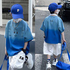 [삐삐네옷가게]남아 주니어 블루 그라데이션 화이트 반바지 상하