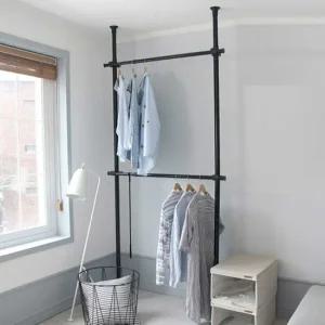 다용도걸이 부착 벽걸이 봉 천장 설치형 의류 행거 블랙화이트컬러행거 설치하기쉬운행거