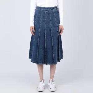 게스 여성 청치마 플리츠 데님 스커트 미디엄블루 YO3D6573