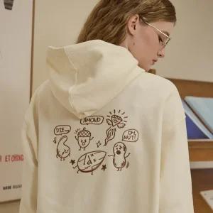 다이아몬드 자수 후드티 크림