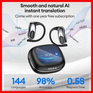 PAXA OpenAirUltra AI 번역 실시간 3-in-1 번역기 이어버드 145개 언어 및 악센트 Bluetooth 5.4 번역 이어