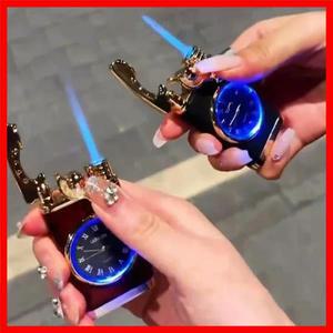 남성용 방풍 쿼츠 시계 라이터 금속 블루 라이트 부탄 제트 화염 토치 라이터 로커 점화 도구 흡연 선물 20