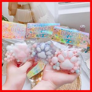 1PC Fidget 장난감 미니 Squishy 장난감 Kawaii 플러시 부드러운 고양이 발 투명 실리콘 큐브 스트레스 릴