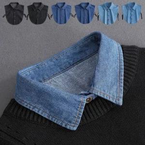 (무료배송) 여성 페이크 데님 셔츠 넥카라 레이어드 케이프