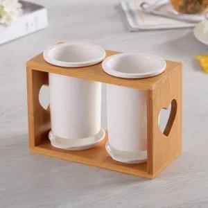 [콩심팥심]2구 원목 도자기 수저통