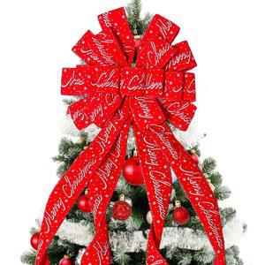 크리스마스 트리 토퍼 화환 활, 트리를 위한 글자 패턴 리본이 있는 52 * 13인치 활 소박한 농가 홈 홀리데이 파티 장식 빨간색