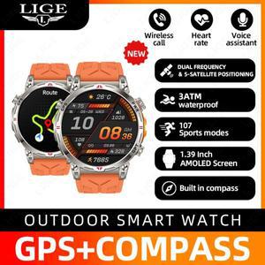LIGE GPS 스마트 시계 음성 보조 블루투스 통화 하루 종일 심박수 모니터링 Smartwatch 100+스포츠 모드 Sm