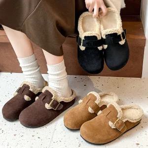 보니테 여성 겨울 털슬리퍼 퍼안감 방한 뮬 실내외겸용 데일리 신발 따뜻한 겨울실내화