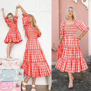 모녀 원피스 시밀러 엄마딸 맘 커플 룩 엄마와 딸 가족 하는 옷 꽃 인쇄 긴 드레스 어머니 나