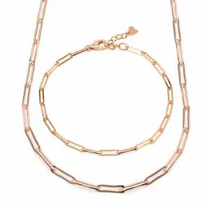 [비앤비골드] 18K 심플 레이어드 1mm 클립체인 주얼리세트 (목걸이+팔찌) IRS29836