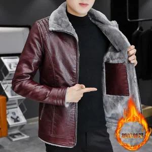 남자 바람막이 가을 겨울 남성 가죽 청 자켓 남성용 오토바이 재킷 PU 라펠 코트 따뜻한 야구 빈티지 플리