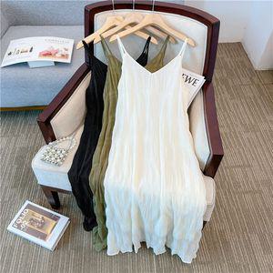 브이넥 슬리브리스 플리츠 롱원피스 여름 여성 데일리룩 빅사이즈 4XL