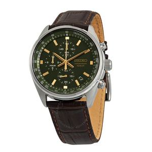 세이코 SSB385P1 SSB385 타키미터 그린 다이얼 방수 가죽 남자 패션 손목 시계