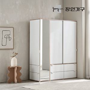 장인가구 코라 1600 슬라이딩 옷장 세트 1200 서랍옷장 (선반형)+400 측면 거울장