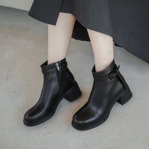 SOVO 다즐 벨티드 소가죽 플랫폼 앵클부츠 5cm