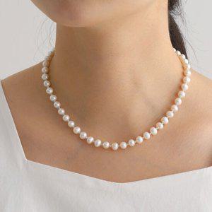 쥬릭스 천연 원석 패턴 6mm 담수 진주목걸이 925실버 JPN0075