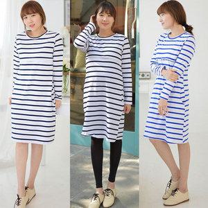 긴팔 면단가라수유원피스 빅사이즈 홈웨어 수유복 간절기 임부복