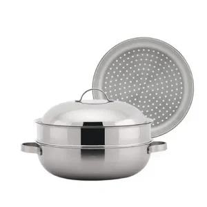 [퀸센스] 샤이니 통3중 2단 찜기 30cm 인덕션 파티웍 수육팬 대형 찜솥 찜냄비
